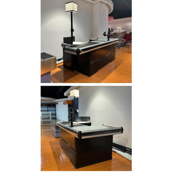 Customized Supermarket Checkout Counter With Stainless Steel Table