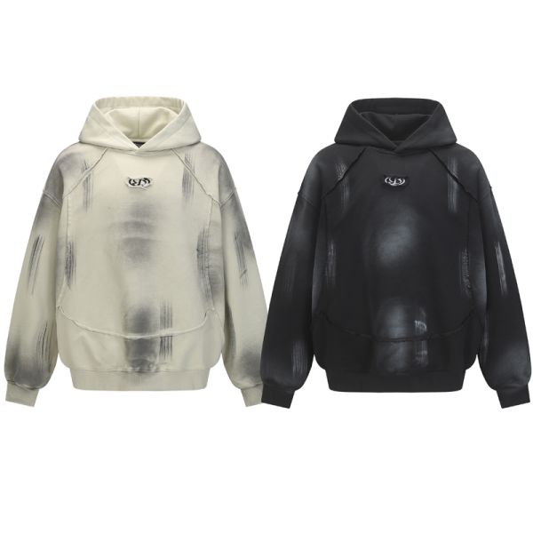 Washed Grey Oversized Jersey Hoodie Polyester/Cotton Blend 3D Pattern Windproof Breathable Winter Pullover Pocket Unisex