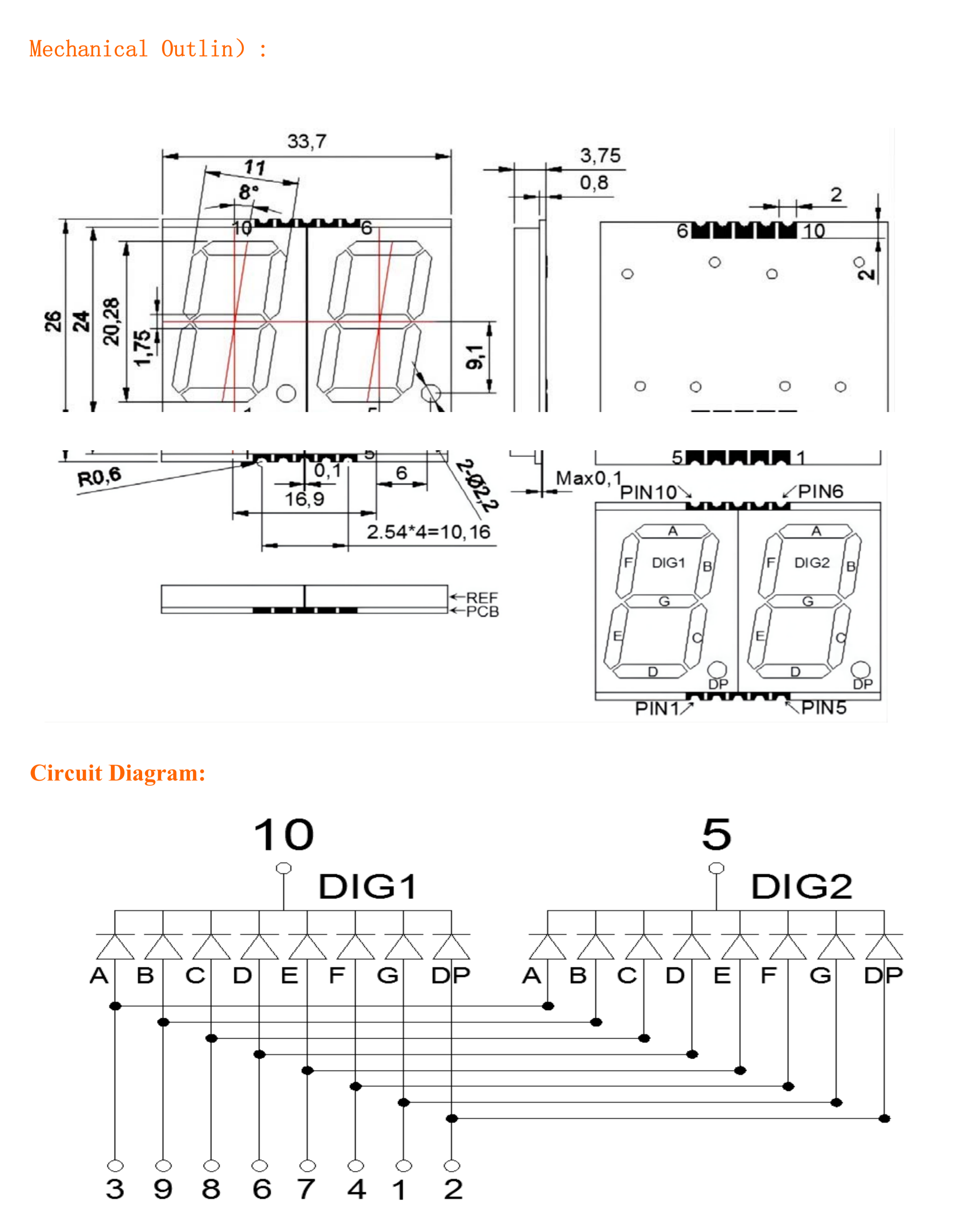 0.8 Inch 2 Digit White SMD LED 7 Segment Display Digital Height 20.28mm Suitable for Electronic Device Integration