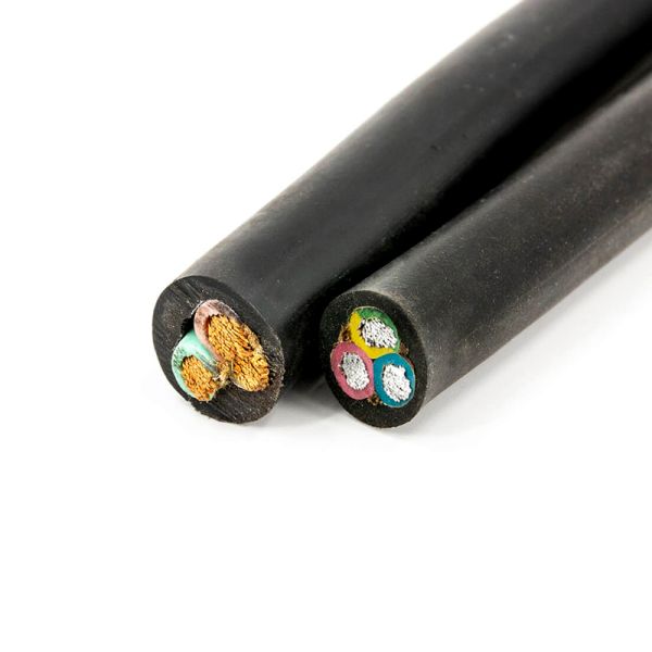 Technical specifications diagram for rubber cable