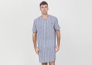 Buy cheap Stripeed Design Mens Short Sleeve Nightshirts Button Placket Embroidery Curved Hem product
