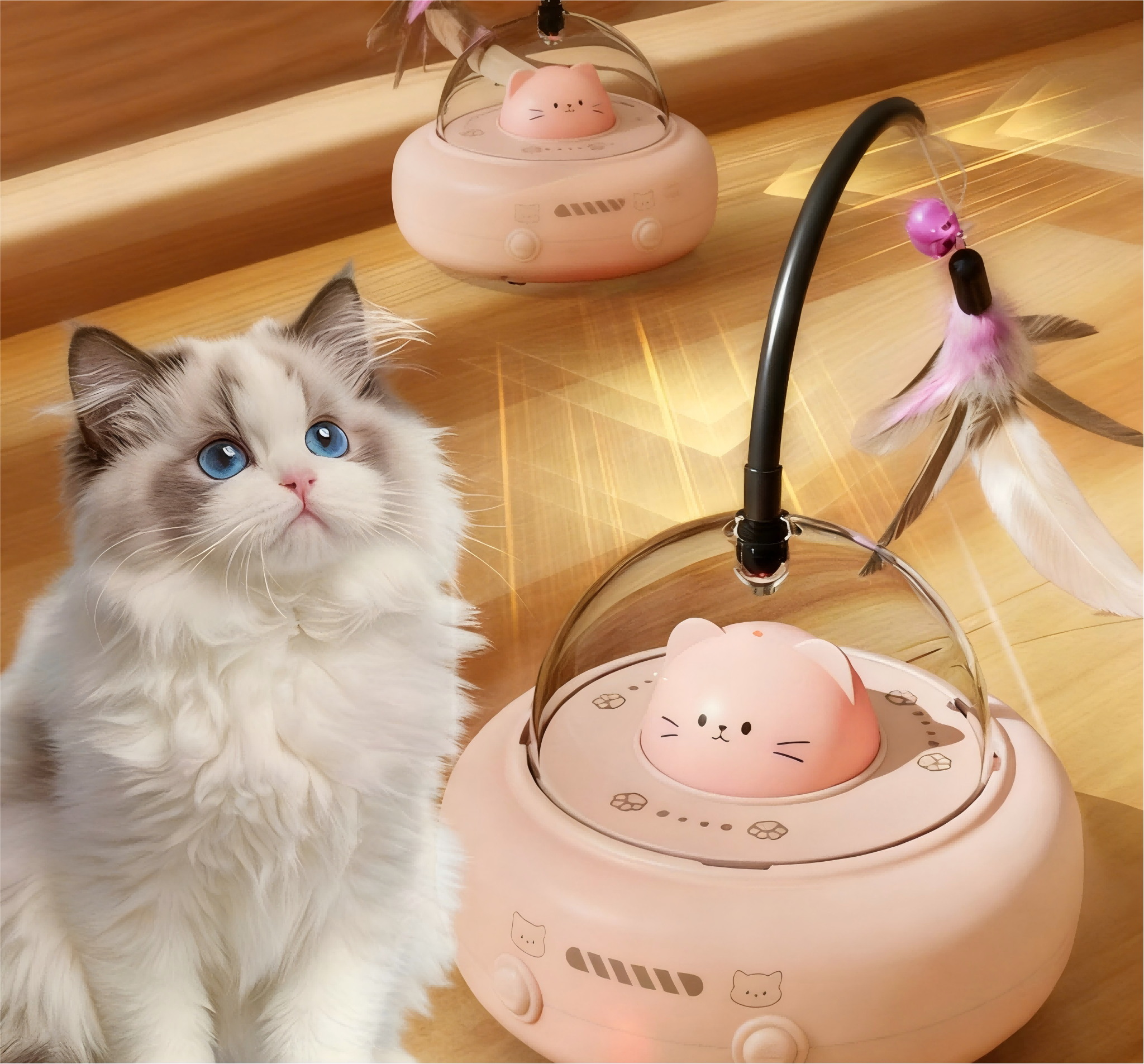 Laser Cat Toy Automatic Feather Bell Interactive Electric USB Rechargeable Adjustable