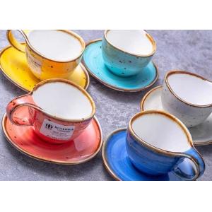 Buy cheap 90ml 250ml Multicolour Rustic Stoneware Coffee Mugs Saucer Set product