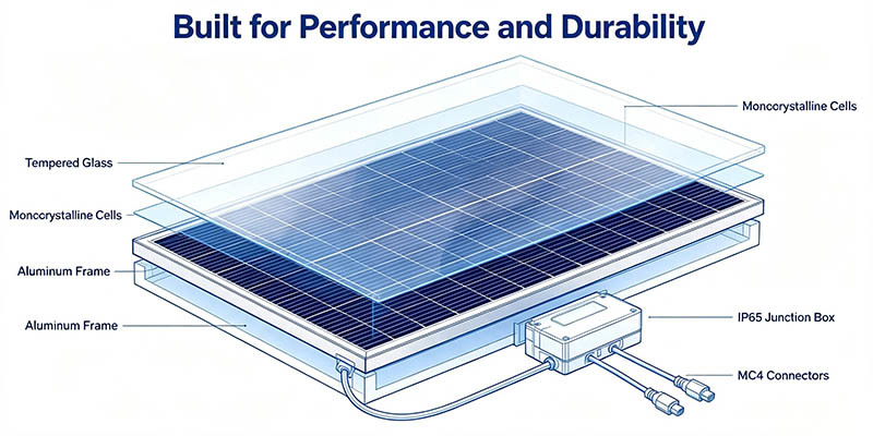 200‑210W 182mm Solar Panel, Customizable Cable‑Length PV Module For DIY Solar Projects