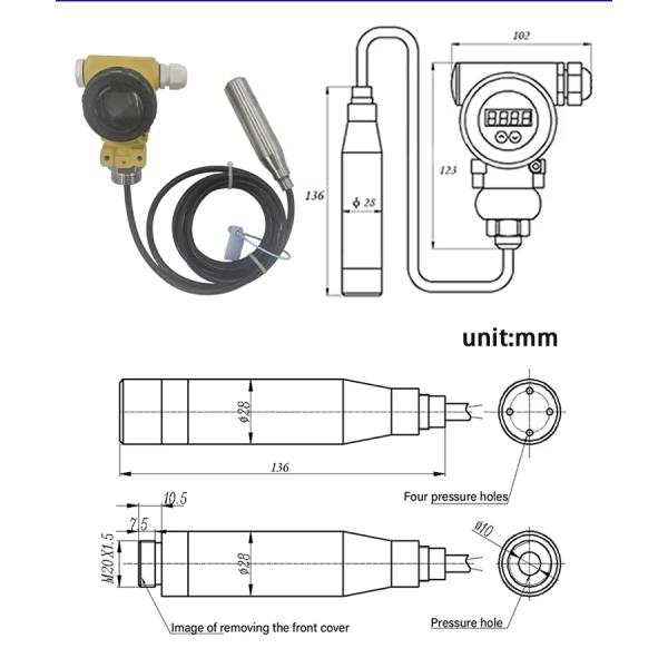 304SS 4-20mA LCD Level Gauge 0-5m Range 12-36V DC