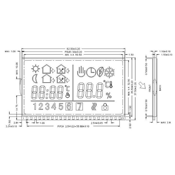 ODM Hygrometer TN LCD Display Positive Transmissive Custom Segment LCD