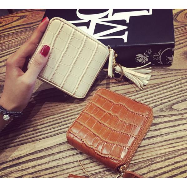 Square wallet crocodile pattern cowhide tassel short paragraph two fold ornaments retro minimalist leather zipper female