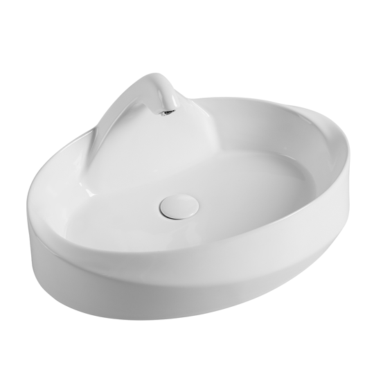 Modern Oval Vessel Sink Handmade Porcelain Lavabo Wash Basin with Drainer for Hotel Bathrooms