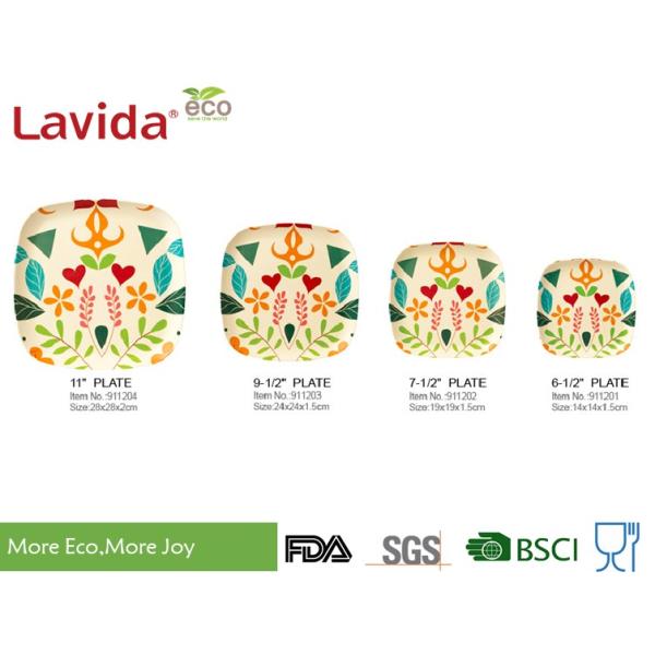 Customized pattern Big size Eco-friendly square Bamboo Fibre Dinner serving Plate 11 inch 28cm
