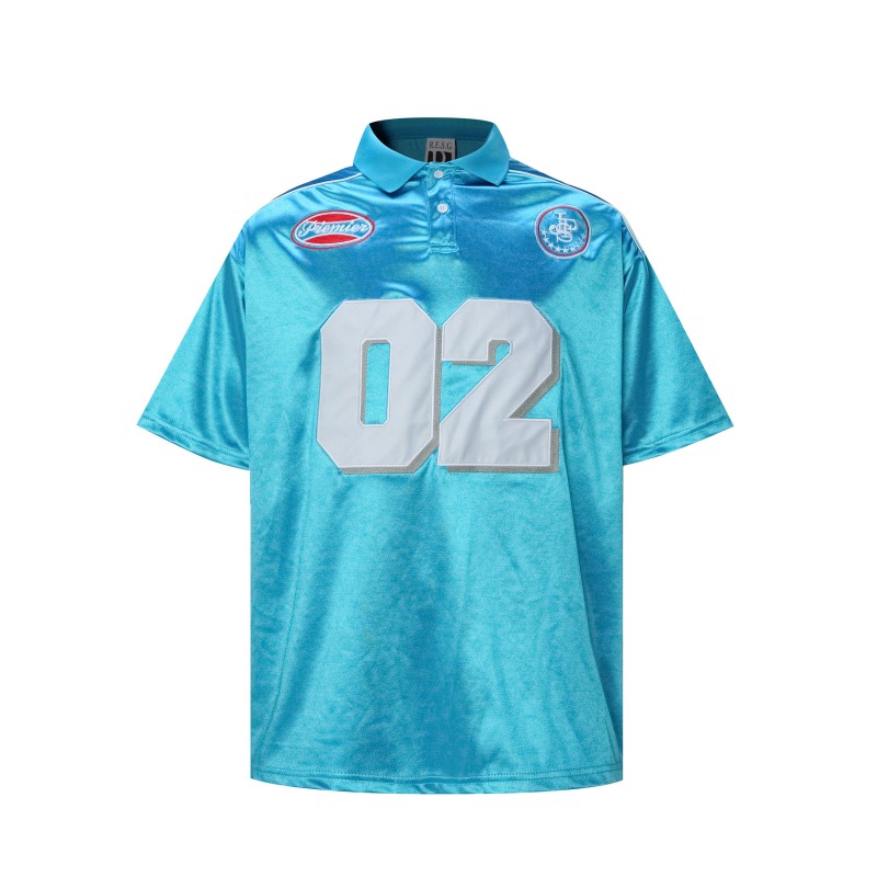 Custom 100% Polyester Woven ODM Baseball Short Sleeve Sky Blue Embroidered Breathable Reflective Hip Hop Street Dance T-shirt