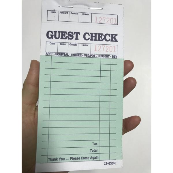 CT-G3616 English Language US guest check Customized for Bar Transactions