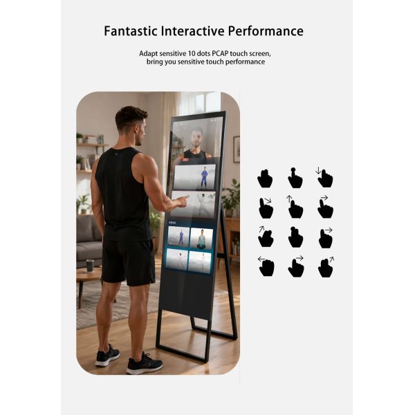 43 Inch Android 11 Workout Mirror AI Microwave Motion Sensor Smart Fitness Mirror No Subscription Fee Gym Kiosk Factory