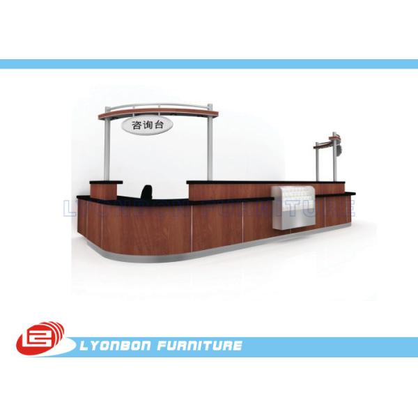 High End Hotel Brown Wood Reception Desk Custom With Finished Surface