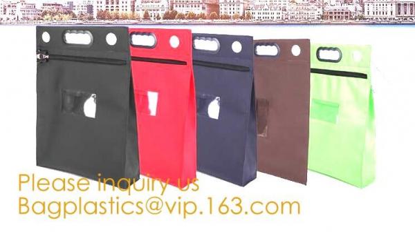 Leatherette Money Security Deposit Bag With Framed ID Window,Custom zipper file folder bag PU leather pouches deposit ba