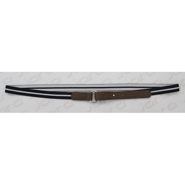 2.3cm Width Black / White Womens Stretch Belts With Antic Silver Ring And PU Part