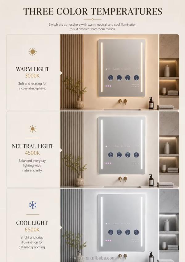 Custom Smart TV Bathroom Mirror with Android Touch Display, WiFi, Bluetooth and Side LEDs for Hotels,