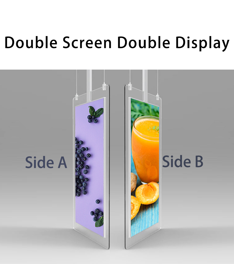 Dual-Sided 55 Inch 4K Transparent LCD Display Built-In CMS Remote Management Roof-Hanging Digital Signage for Commercial Use