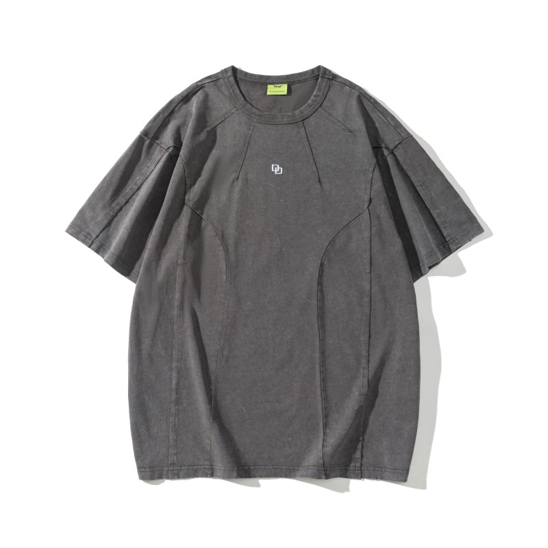 320g 100% Cotton Knitted Oversized Blank Vintage Embroidered Letter Pattern Breathable O-Neck Washable Short Men's T-Shirt