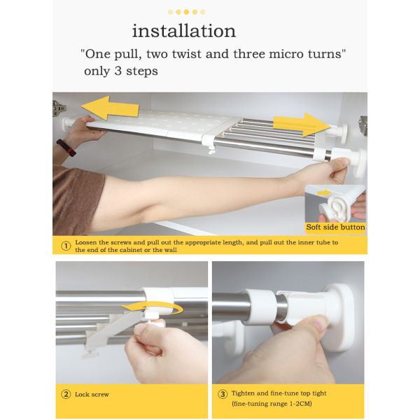 Retractable Expandable Move Free ABS Plastic Containers Panel Bathroom & Kitchen Multifunction Shelf Under Sink Organizer