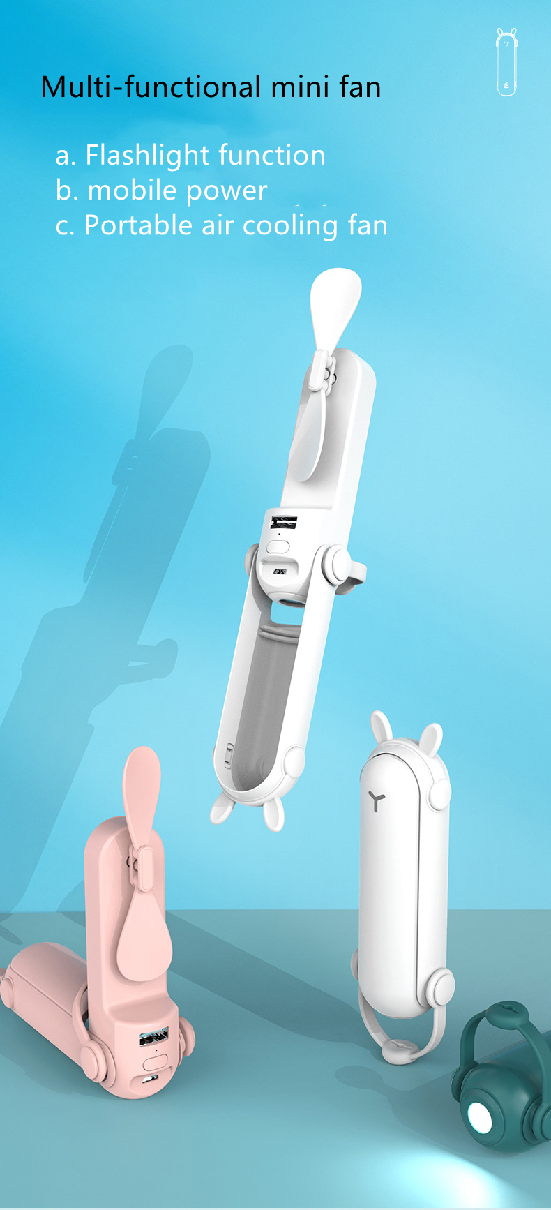LED Torch Power Bank Output Rechargeable USB Portable Cooling Personal Table Pocket Mini Foldable Handheld Fan
