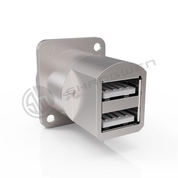 Ip65 Waterproof USB Connector Panel Mount Double Port 4 Pin Data Cable Connector