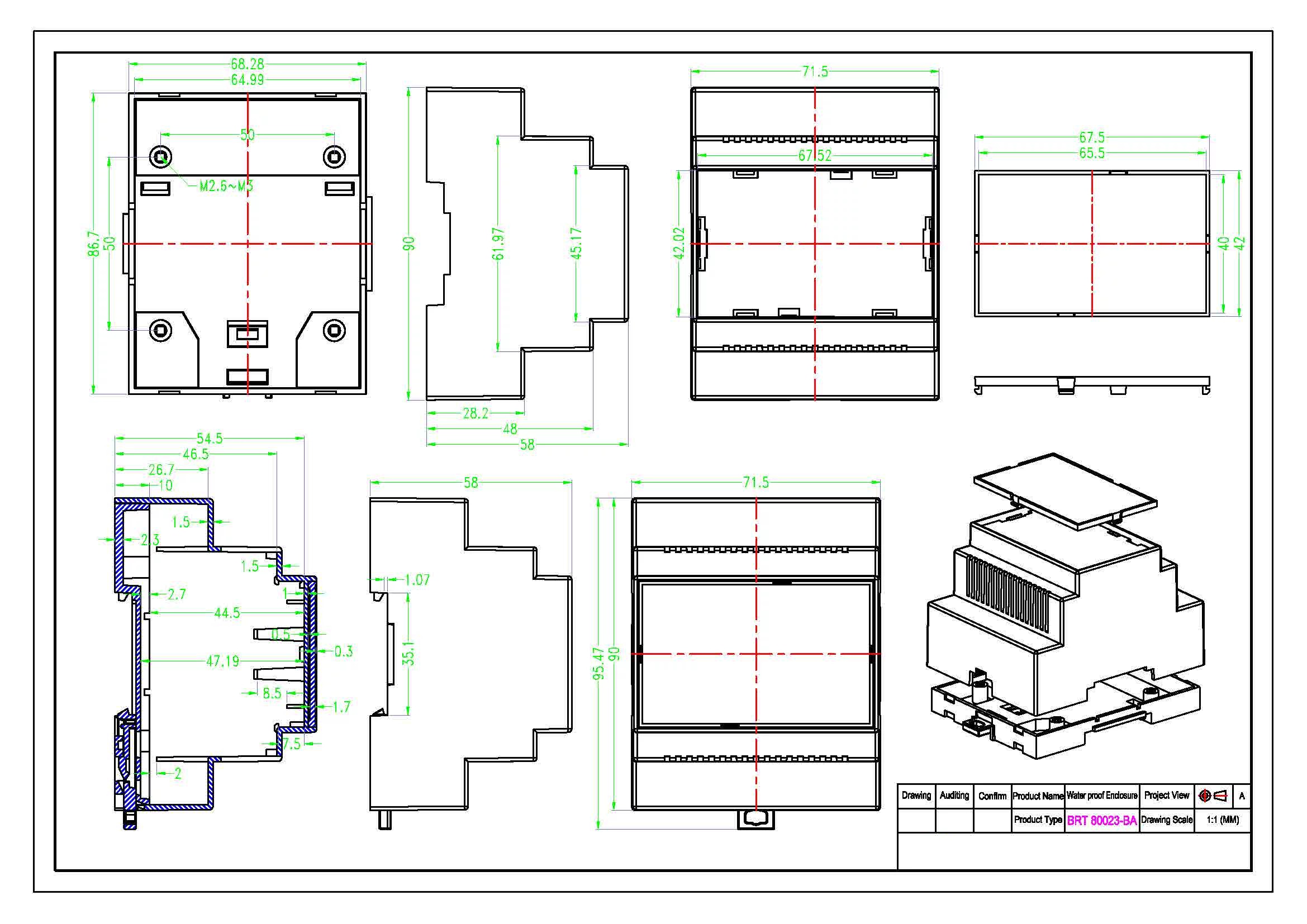 DIN Rail Enclosure 4 Module DIN Rail Housing For PCB Relays & Modules In Fireproof ABS