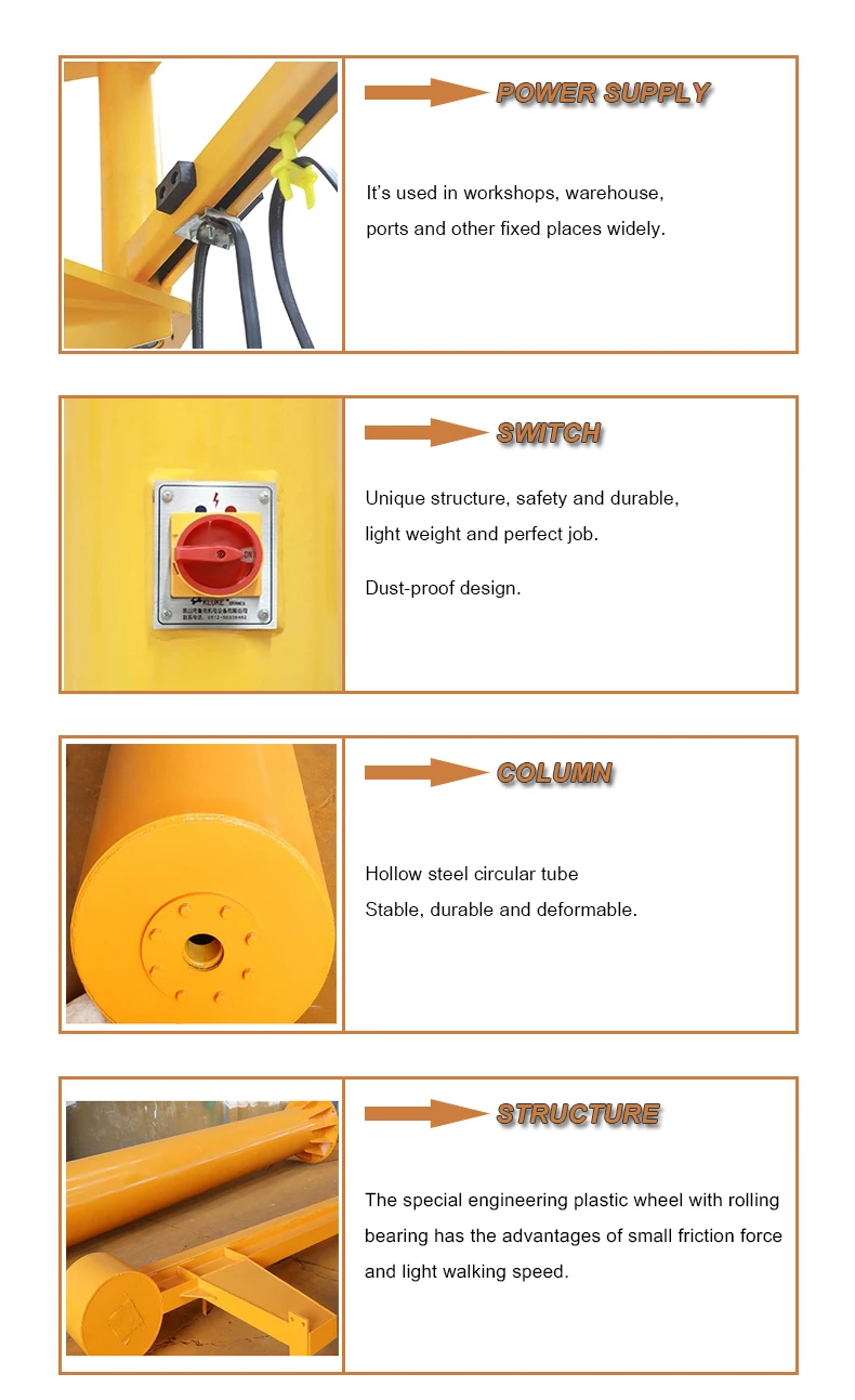 360-Degree Rotation Fixed-Column Jib Crane Engine Motor Pump Customizable Boom Length for Sale