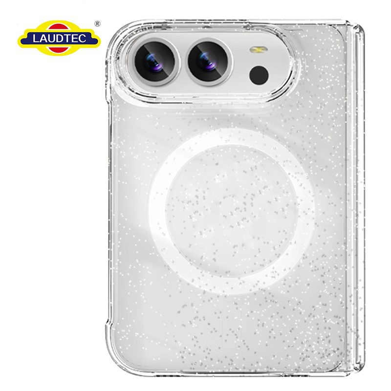 Crystal Clear Glitter Foldable Magnetic Phone Case for iPhone 18 Fold Scratch Proof Dual Color Semi-Bumper Cover OEM/ODM