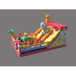 Pikachu Park Commercial Inflatable Bouncy Castles With Big Slides