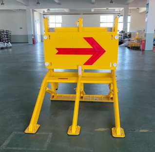 Barrier with LED warning lights activated for nighttime visibility