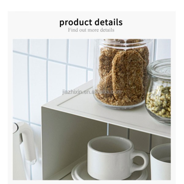 Stackable 2 Tier Tower Rack White Desktop Spice Jar Microwave Coffee Machine Stand Bowl Plate Cup Divider with Metal Mesh Basket