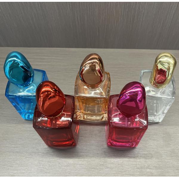 High End Square Bottom Blue Perfume Bottle with Box Customized 30mL 50mL Clear Glass