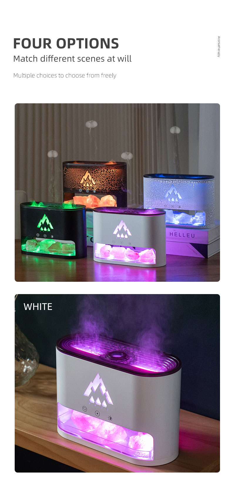 Customized 250ml Water Tank Rock Decoration Aromatherapy Machine Humidifier Jellyfish Light Aroma Diffuser