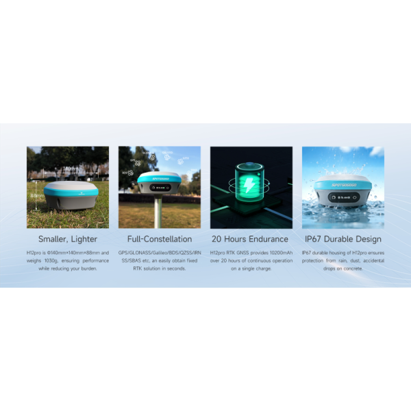 H12pro High Precision GNSS RTK Receiver | 1408 Channels & IMU Tilt Survey