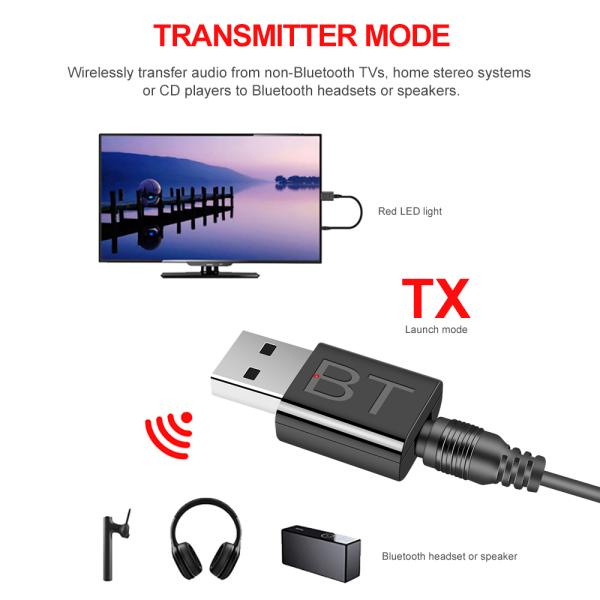 Bluetooth 5.0 Audio Adapter with 10m Transmission Range and Dual Mode for Wireless Audio Streaming
