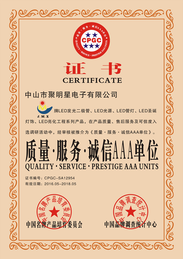 ZhongShan J.M.X Electronics Co., Ltd. Certifications