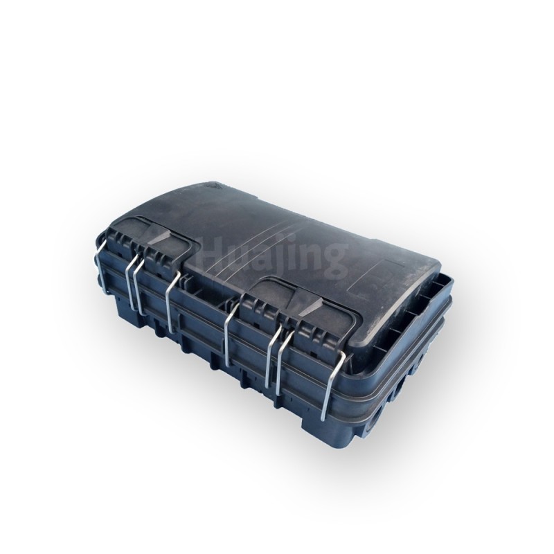4 Cable Inlets Buckled Horizontal Fiber Optic Closure Box Type PLC Splitter Optical Network IP65