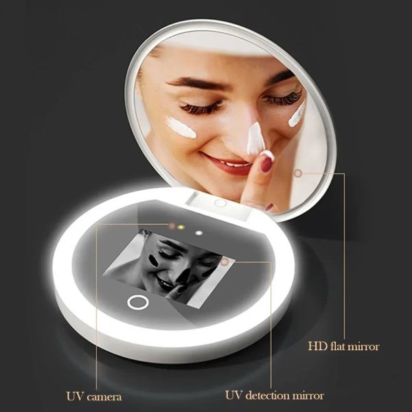 Sunscreen Testing Camera 2X Magnification Travel Makeup UV Mirror with Light(WH-MR-89)