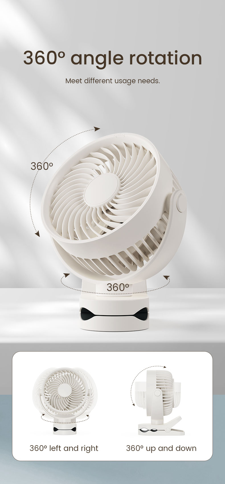 Customizable Rechargeable Clip Fan High Capacity Battery Designed for Outdoor Bedroom Office Hospital Use Cooling Functionality