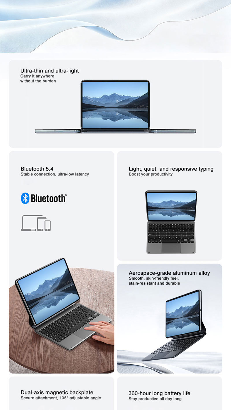 New BT Wireless Aluminum Alloy Slim Full Size Magic Keyboard Case USB C Interface for iPad (A16) 11" (2025)