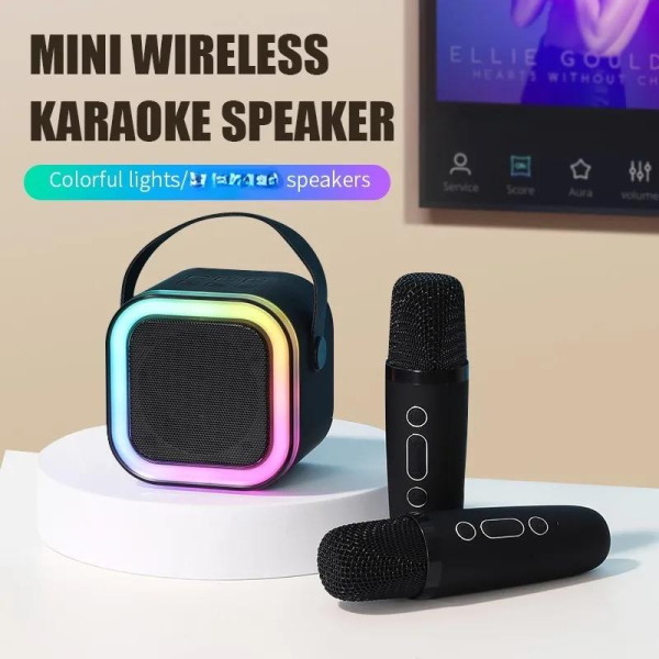 Mini Speaker LED Light P8 BT 5.3 HiFi Sound System Dual Wireless Microphone Bluetooth Karaoke Kids Gift Portable