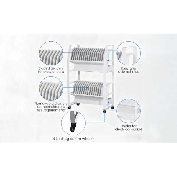 32 Device Tablet & Laptop Charging Cart With Adjustable Slots | Secure Mobile Charging Station