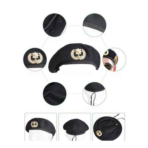 OEM Classic Beret With Breathable Mesh Fabric Embroidered Patch Logo Security Cap For Honor Guard