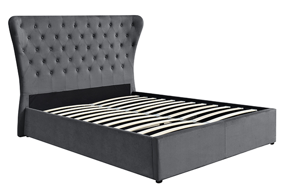 High Headboard Tufted Velvet Storage Bed