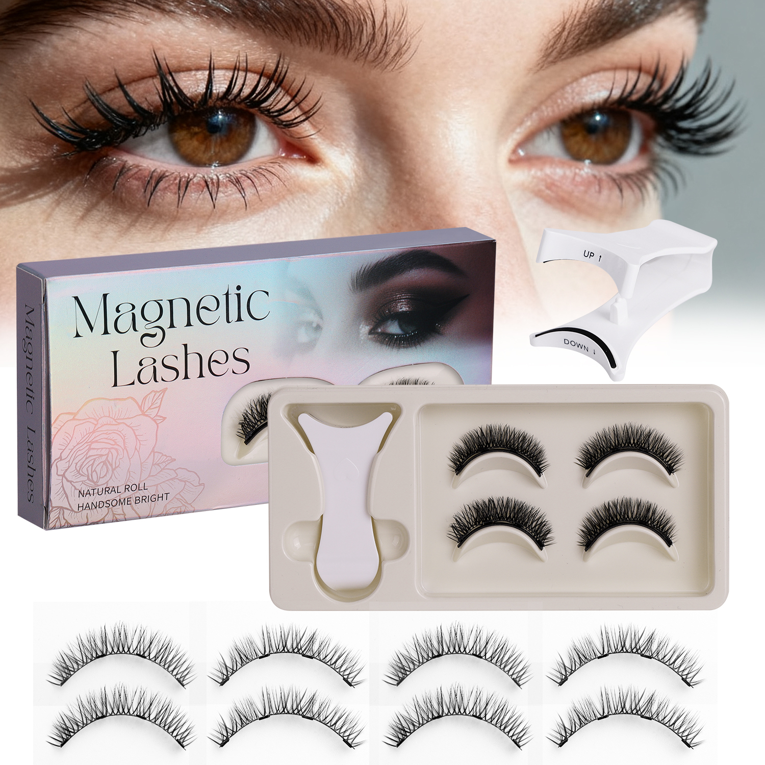 Buy cheap 2 Pairs Travel Reusable Natural Private Label Faux Mink Magnetic Eye Lash Kit With Applicator product
