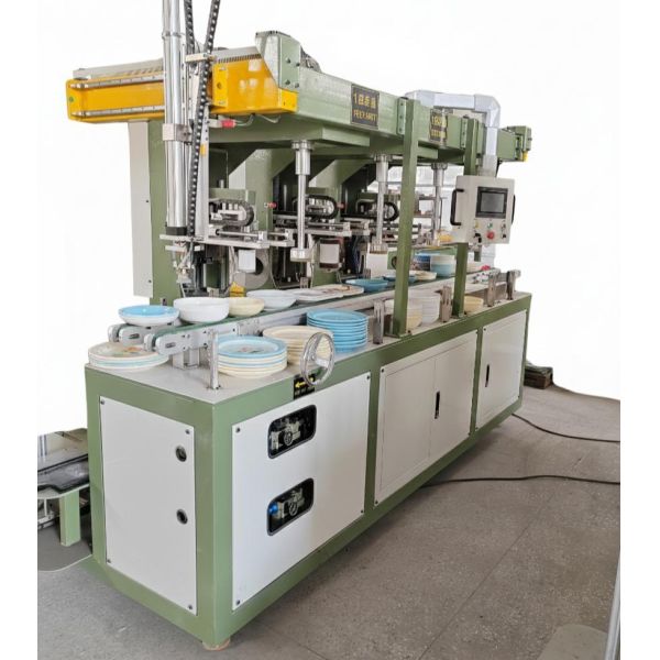 Melamine grinding machine in operation