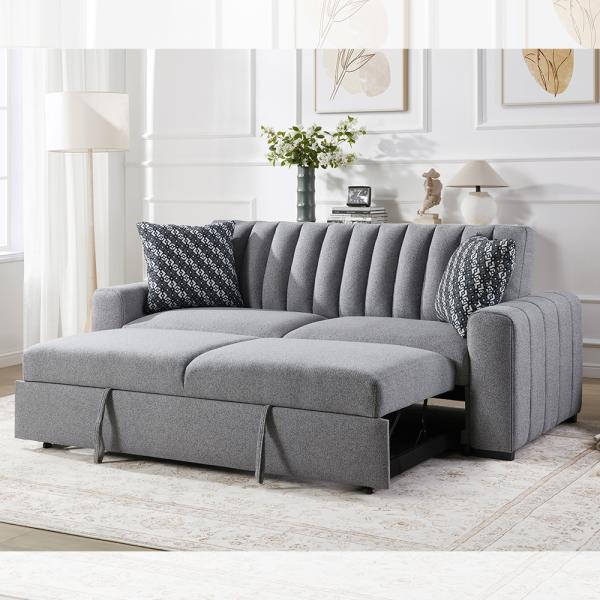 Queen Size Convertible Sleeper Sofa Bed, Comfortable Pull-Out Bed with Adjustable Backrest, Futon Sofa Bed, Gray Fabric