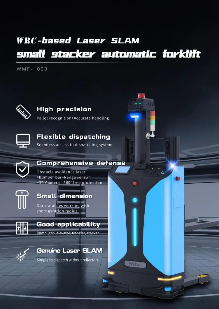 Flexible Route Accurate Positioning Laser Navigation Agv Forklift with 1t Payload