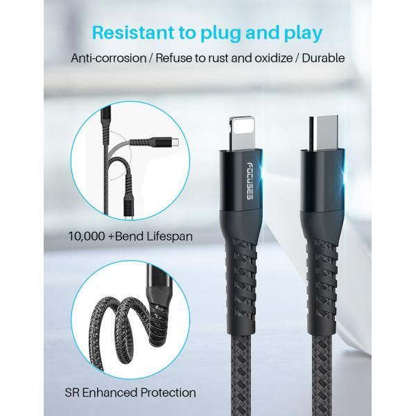 3A PD18W Type C To Lightning Cable Nylon Braded For Apple IPhone IPad MacBook
