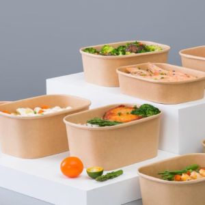 Biodegradable Rectangle Kraft Paper Bowl Recyclable Square Kraft Paper
